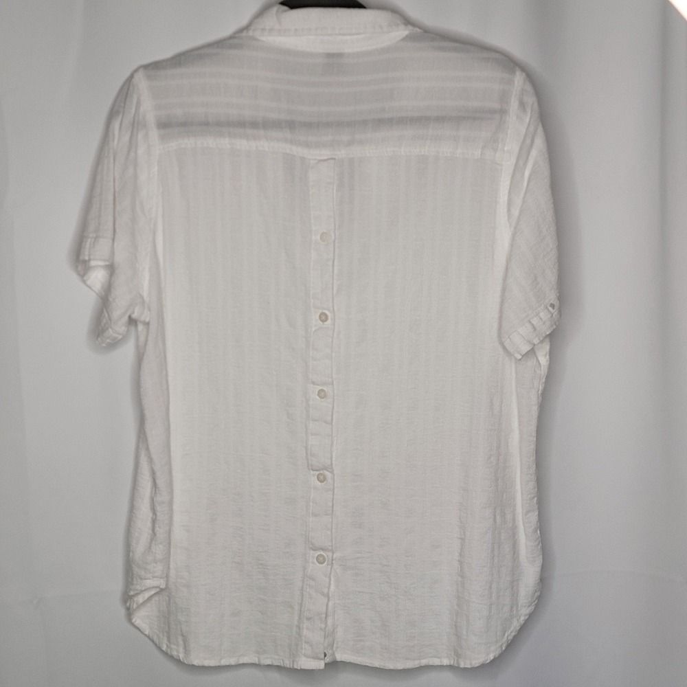 Dash Top Blouse L White Cotton Rayon Button Back Pull Over Vneck Boho Minimalist - Picture 7 of 9